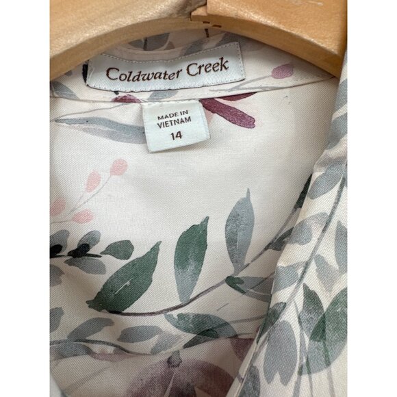 Coldwater Creek Womens Floral Button-Up Shirt Size 14 peach Cotton no iron - Picture 2 of 5